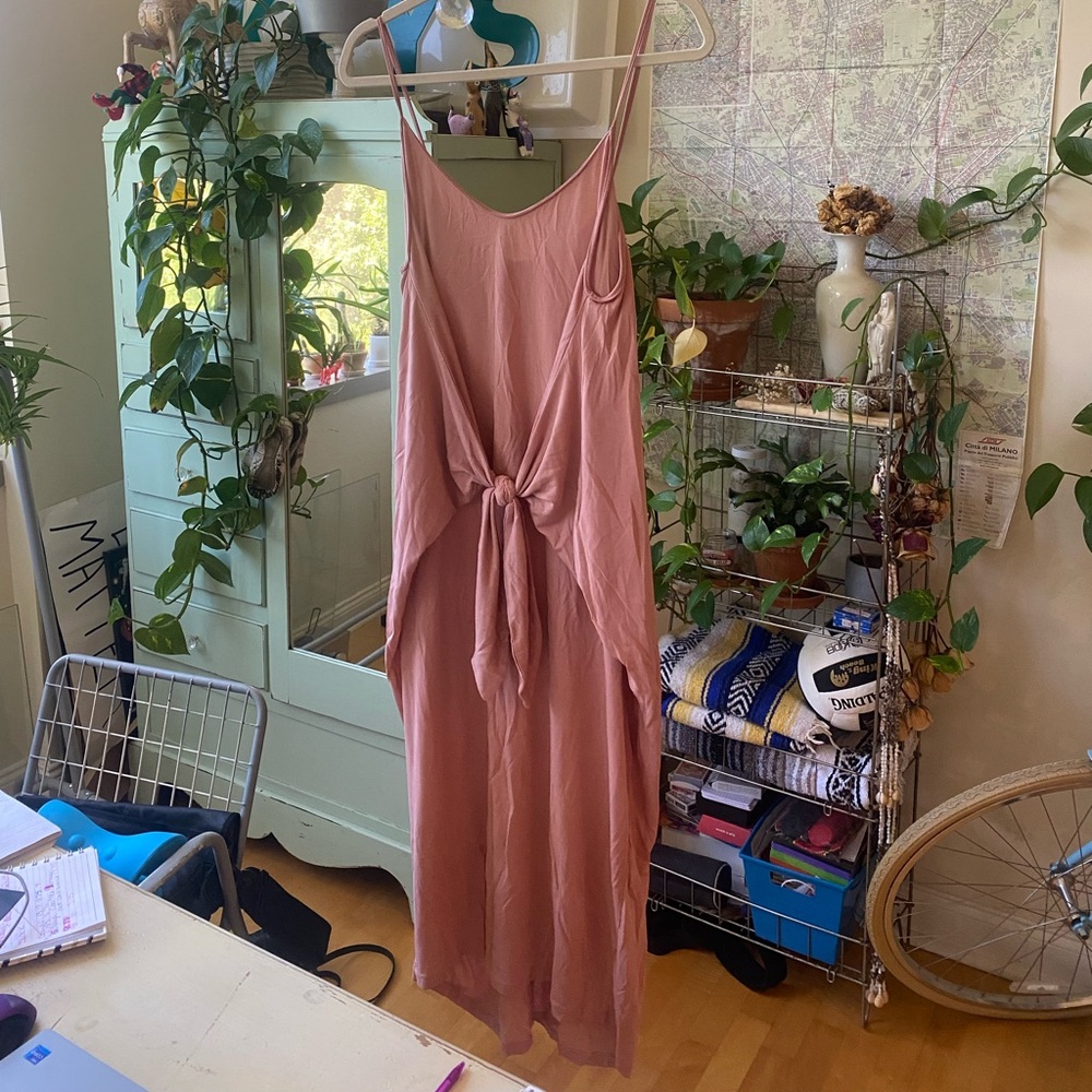 Lush Dusty Rose Midi Dress Medium Tie Front Sleeveless Spaghetti Strap